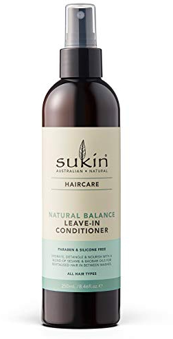 Sukin Natural Balance Leave-In Conditioner 250ml - lightweight, moisturises gently, detangles and tames frizz for healthy shiny hair - with essential Oils; cruelty free & vegan friendly.