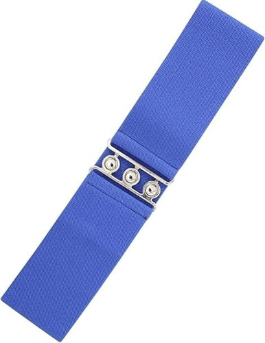 Ro Rox Damen Breiter Elastischer Taillengürtel im Retro Vintage Stil – Stretchgürtel für Kleider, 50er Jahre – Silberne oder Goldene Schnalle - DE 34-54 (Königsblau, S)