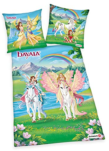 Herding SCHLEICH Bettwäsche-Set, Bayala Einhorn-Wendemotiv, Bettbezug 135 x 200 cm, Kopfkissenbezug 80 x 80cm, Baumwolle/Renforcé Bettwäsche zum Film Feen Sera Jaro NEU Wow