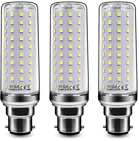 SAUGLAE Lampadine LED da 22W, 180W Lampadine a Incandescenza Equivalenti, Bianco Freddo 6000K, 2500Lm, B22 Baionetta, 3 Pezzi