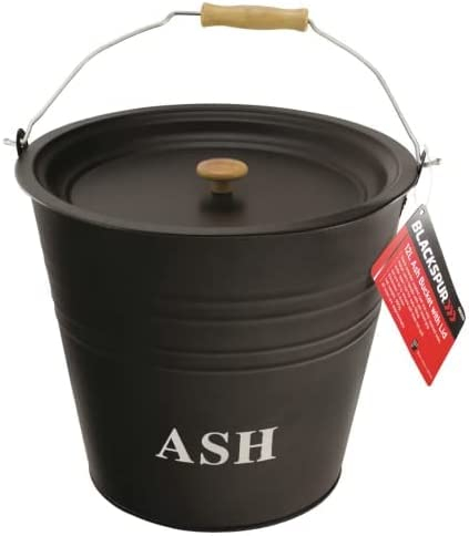 Yorkshire Homeware Black Ash Bucket with Lid Fireside Fireplace Wood Burner Accessories Coal Basket with Wooden Handle 12L