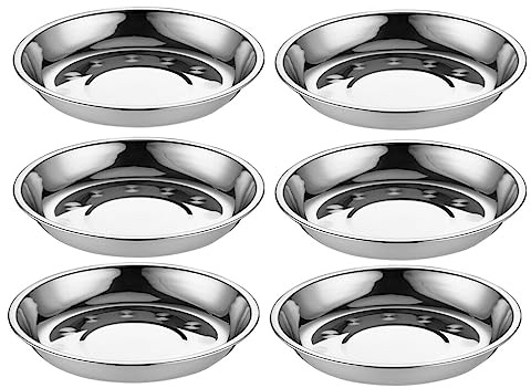 Luxshiny 6 Pack Stainless Steel Plates 6.00 in Round Food Plate Set for BBQ Camping Picnic Family Gatherings Dessert Pasta Snacks and Serving