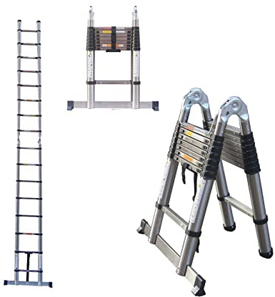 Stainless Steel 5m Telescopic Ladder - 2.5m + 2.5m Extension, Multi-Use for Roof Work, Decorating, Painting