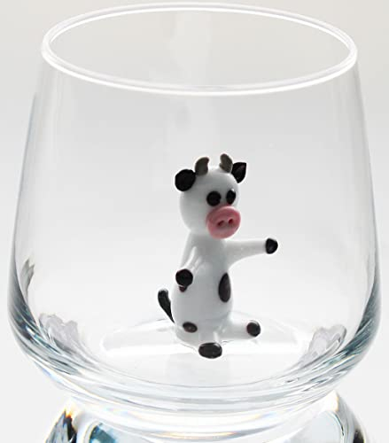 3D-Trinkglasbecher mit süßem Schaf und Kuh innen, handgefertigte Glas-Tierfigur, stielloses Glas für Wasser, Wein, Milch, Getränke, Ostergeschenk für Jungen, Mädchen, Kinder (Kuh)