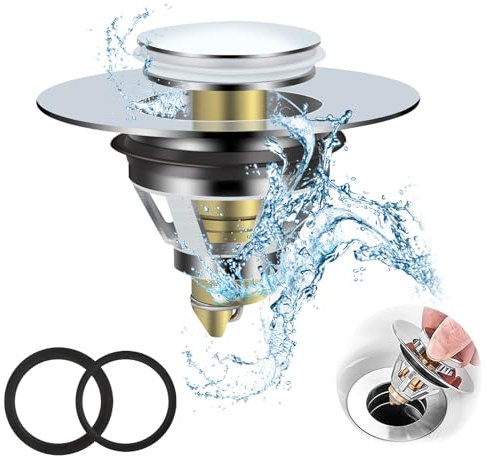 ASelected waschbeckenstöpsel, Ablaufgarnitur Stöpsel, Universal Pop Up Waschbeckenstöpsel für Badewanne, Küche, Waschtisch,Silber,(34-40mm)