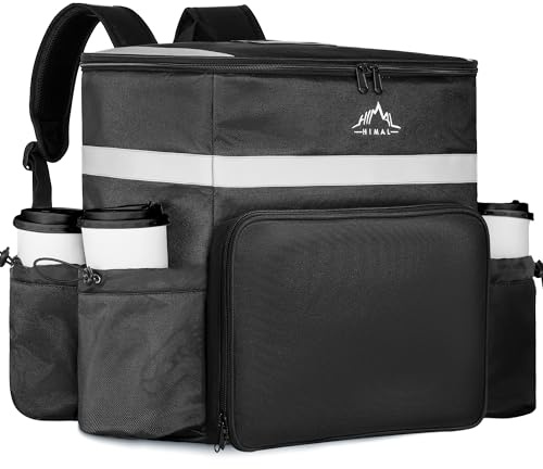 GoHimal Food Delivery Backpack, Insulated Delivery Bags for Delivery Bike, Large Pizza Delivery Bag for HOT/COLD with 4 Pockets Reflective Strip for Uber Eat,Camping & Beach (Black)