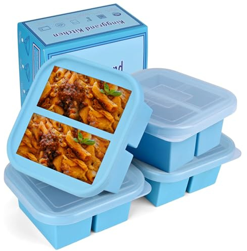 Kinggrand Kitchen 1 tazza in silicone per congelatore con coperchio, confezione da 4 contenitori quadrati per congelare gli alimenti per creare 8 zuppe perfette, brodi, stufati, salse, curry - Aqua