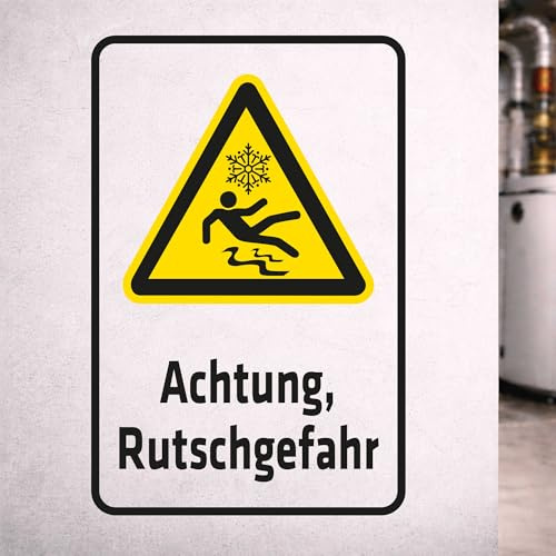 INDIGOS UG - Aluverbundplatte Schilder 3mm - Sicherheit - Achtung Rutschgefahr - 200x150 mm - Hotel, Firma, Schutz, KITA, Arzt, Praxis, Wohnung