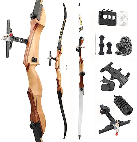 surwolf Bogenschießen Recurve Bogen 66 68 70 Bogenschießen Wettkampf Recurve Bogen 14-40 lbs Rechtshänder Langbogen Jagdbogen Bogenschießen Bogen（set2#,68-38lbs）