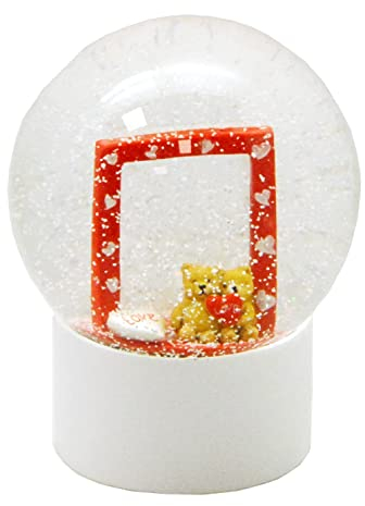 Snowglobe for You 40090 Foto-Schneekugel Glas gefüllt Fotorahmen Liebe Love Teddy mit Kunststoffsockel weiß rund 100 mm Durchmesser