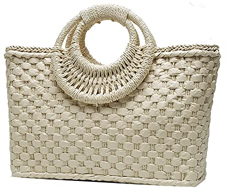 Bolsa de paja Mujeres Verano Playa Tejido Bolsa de playa Bolsa de cucharón tejido Bolsos Casual Bolsos Popular Hecho a mano Braded Cesto Vacaciones Embrague Totes con cremallera ( Color : Beige , Size