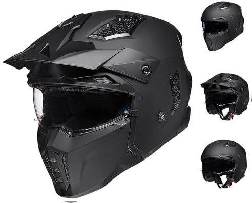 ILM Motocross Motorcykelhjälmar - Jet Scooter Vintage ECE Godkända Hjälmar för Män Kvinnor Vuxna med Visor, Matt Svart, S