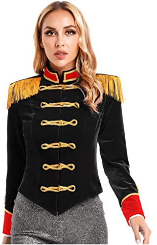 Freebily Damen Zirkus Zirkusdirektorin Kostüm Jacke Dompteurin Cosplay Sexy Halloween Faschingskostüm Weihnachten A_Schwarz_Set XXL