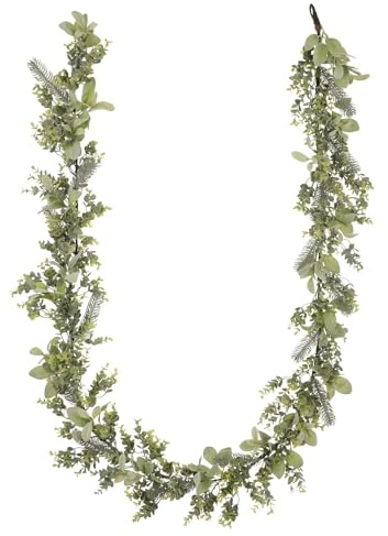 Mr Crimbo Icy Green Long Christmas Garland Decoration Mixed Modern Leaves 2.7m