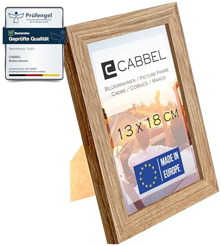 CABBEL Bilderrahmen 13x18 cm, Eiche, stabiles MDF-Holz Rahmen, bruchsicherem Plexi-Glas, zum Aufhängen & Aufstellen, ideal für Fotos/Bilder/Collage