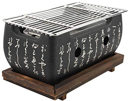 WOOXGEHM Japanischer BBQ Grill, 9, 4 X 6, 1 X 4, 5 Zoll Tragbarer Rechteckiger Holzkohlegrill mit Edelstahl Grillnetz und Isolierter Holzschale, Tisch Grillwerkzeuge für zu Hause