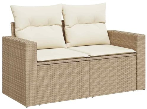 vidaXL Sofá de Jardín de 2 Plazas con Cojines, Sillón de Exterior, Sofá Modular, Asiento para Patio Terraza Balcón, Ratán Sintético Beige