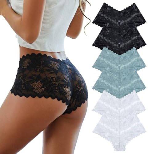 CSWH 6er Pack Unterhosen Damen Sexy Spitzen Unterwäsche Frauen Weich Atmungsaktiv Slip Pantys Bequem Hipster Mehrpack S-XL