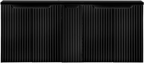 Lomadox Mobile da bagno doppio lavabo 140 cm, in nero scanalato, senza maniglie