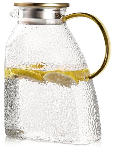 Kitchenexus Glaskrug für Kühlschrank, 1,8 l, Wasserkrug mit Filterdeckel und Griff, Heiß-/Kaltwasser-Karaffe für Zuhause, Küche, Bar, Milch, Kaffee, Saft und Eistee