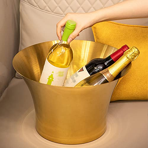 NSTVVEE Eiskübel, 12 l Eiskübel für Cocktailbar, großer hornförmiger Champagnerkübel, Edelstahl-Eiskübel für Partys (Gold)