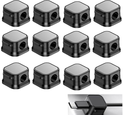 12Pcs Magnetic Cable Tidy, Spring Cable Holder, Clips Wire Holder Organiser, Hide Phone Charging Cable Keeper, Desktop Cord Holder For Charging Cables, Audio Cable, Office, Home(Black 6.8mm)