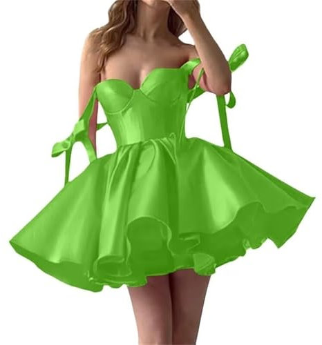 HPPEE WYX583 - Vestido de satén para adolescentes, tirantes con lazo, minivestido de graduación, vestido corto de cóctel, lime green, 38