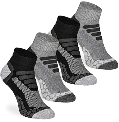 Flerstrumpa 4 par korta vandringsstrumpor sneakers – utomhus vandring vandring – anti-bubbelstoppning – fullfrotté skydd för män och kvinnor Coolmax allväder, 4 par (antracit/grå), 39-42 EU