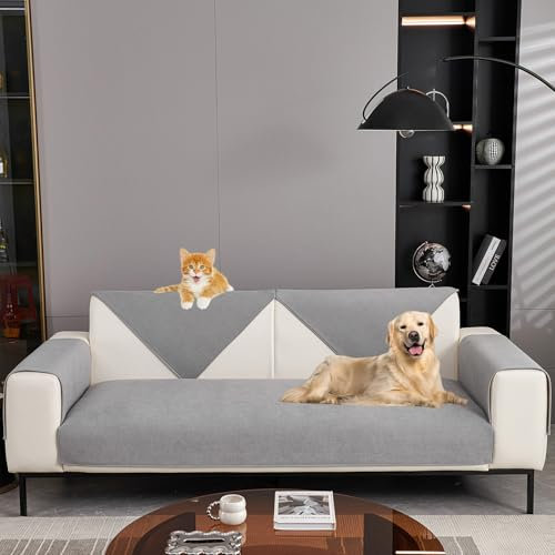 JUNLEBUYI Sofa überzug 3 2 1 Sitzer, Couch überzug Sofaüberzug L Form Ecksofa Sofa Überwurfdecke Sofaschoner rutschfest Kratzfest Für Hunde Katzen Und Haustiere (90×160cm,Grau)
