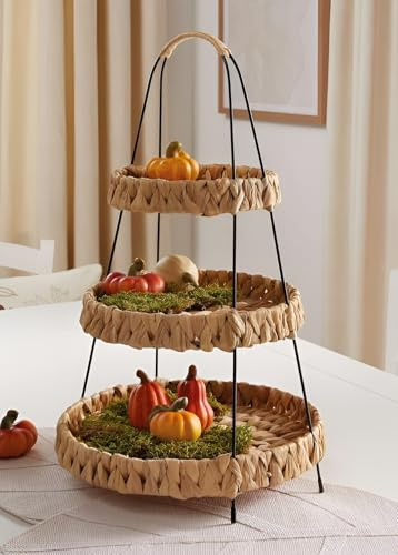 Dekoleidenschaft Etagere Wasserhyazinthe 52 cm hoch mit 3 Etagen, Obstetagere, Servierplatte, Cupcake & Muffin Ständer