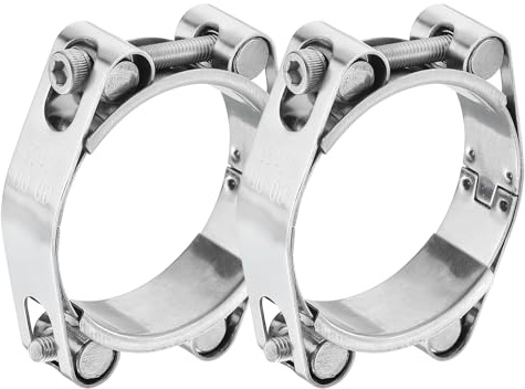 sourcing map 2Pcs T-Bolt Hose Clamp, 304 Stainless Steel Intake Soft Hose, Clamp Range 50-60mm for 2.36 Hose ID, T-Clamps for Automotive, Intercooler, Radiator, Silver