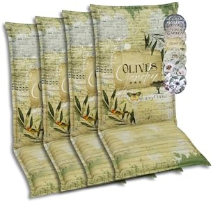 GO-DE Textil Bequeme und attraktive Polsterauflagen für Hochlehner-Gartenstühle (4er-Set, Olive grün, Hochlehner)
