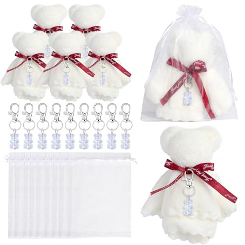 Aurgiarme - Llavero de oso de peluche con bolsas de organza, toallas, etiquetas de agradecimiento para fiestas prenatales