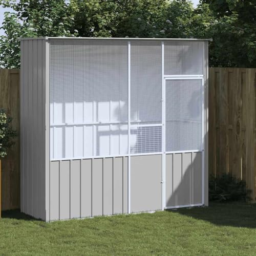 Emmtore Voliere Vogelvoliere Außen Aufzuchtkäfig All-in-One-Vogelkäfig Außenvoliere Käfig Vogelhaus Voliere Verzinkter Stahl,Grau,215 x 78 x 200 cm