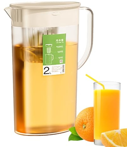 Wasserkaraffe, Transparenter PP Saftkrug mit Deckel und Griff, Auslaufsichere Wasserkrüge Saftkanne Kaltwasserkrug Eisteekessel mit Infuser für heißes/kaltes Wasser, Eistee, Kaffee, Milch
