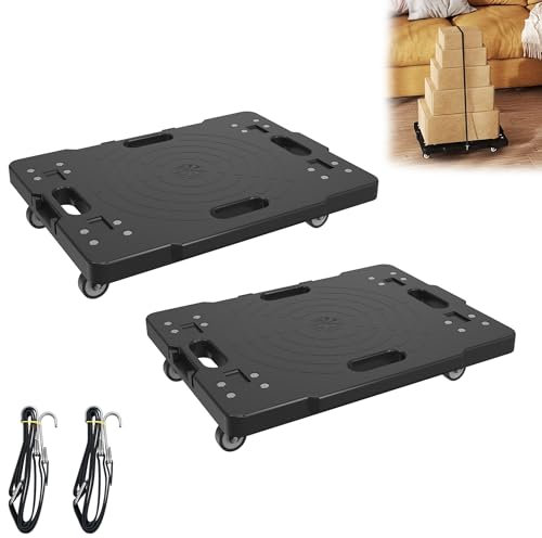 YRHome 2er Transportroller Möbelroller Umzugshelfer Erweiterbar Rollbrett Möbeltransportrollen Tragkraft Bis 300KG mit 2 Seilen Schwarz Rollbrett für Umzug und Werkstatt