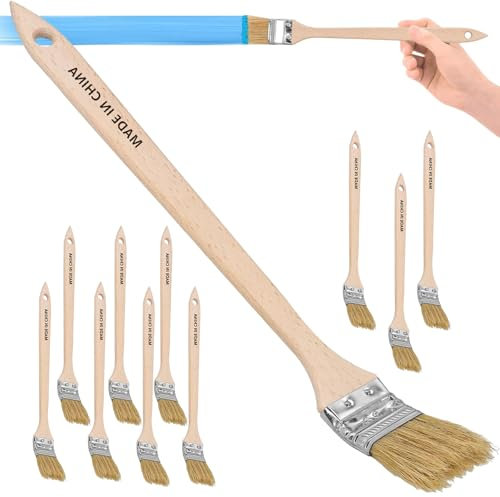 Pinsel Langer Stiel, 10 Stück Heizkörperpinsel, Ecken Pinsel, Kalorienbinderpinse, Helle Borste Kräftige Polymix Borste, Gebogener Kalorienbinderpinsel, 25 mm Breit, 40cm Lang