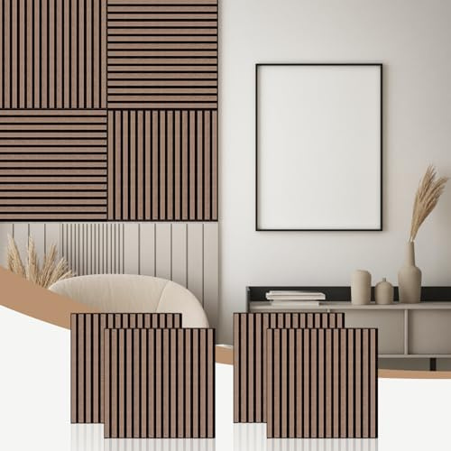 AKK-Stave Acoustic Wall Panels - Wooden Wall Panels for Soundproofing 1.44㎡ Acoustic Panels for Walls - 3D Wood Slat Wall Panelling-Decorative Wall Panel Kits for Home（4# Walnut，60cm-4pcs）