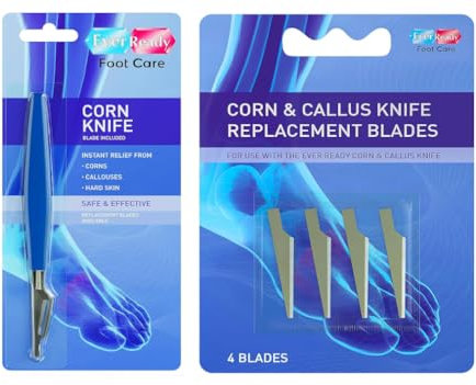 Ever Ready Corn & Callus Remover Knife Combo with 4 Blade Refills | Foot Care Tool for Hard, Dry & Cracked Skin | Pedicure & Instant Pain Relief