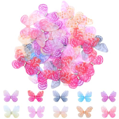Ymapinc 60 Stück 3D Schmetterlinge Deko | Schmetterling Dekorationen Tüll Schmetterling Dekorationen für DIY-Deko, Scrapbooking, Wände, Fenster, Foto-Requisiten