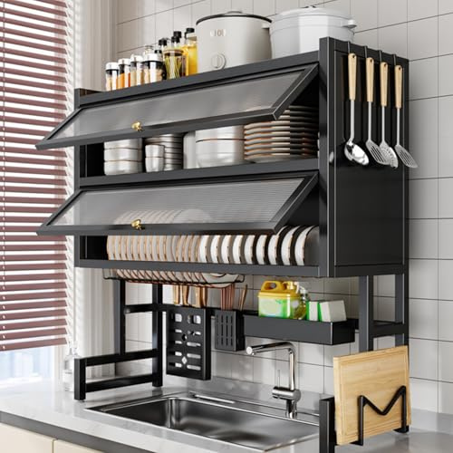 Yopption Over the Sink Dish Drying Rack, with Protective Cover Space-Saving | Dish Drying Rack, Kitchen Sink Organizer for Dishes, Adjustable Width, Rust Proof Space Saving Plates, Bowls, Glasses