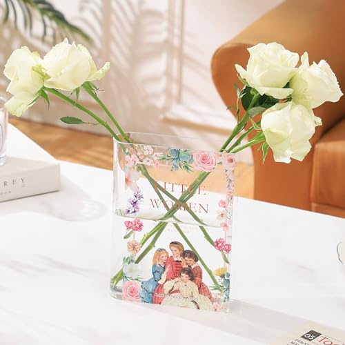 KRYSTHIA Book Vase for Flowers, Acrylic Book Vase, Clear Book Vases for Tulips, Unique Vases for Home Decor, Modern Book Lover Gift for Office, Living Room, Bedroom, Bookshelf, Dining Table