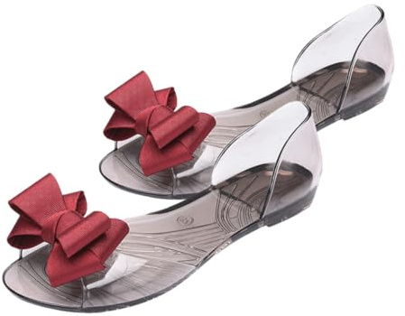 DEARMAMY Fashion Sandals för Kvinnor Sommarplatta Jelly med Strand Vardagssandaler i Rött Ta Slitstarka Material