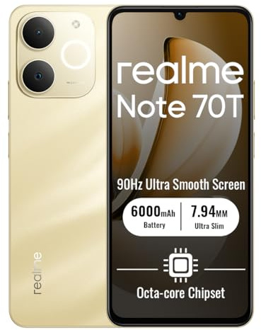 realme Note 70T Smartphone 4+64GB, Gold | 6000mAh Battery, 6.75 Inch Display, 90Hz, Octa-core Processor, 4+8GB Dynamic RAM, ArmorShell Protection, IP54