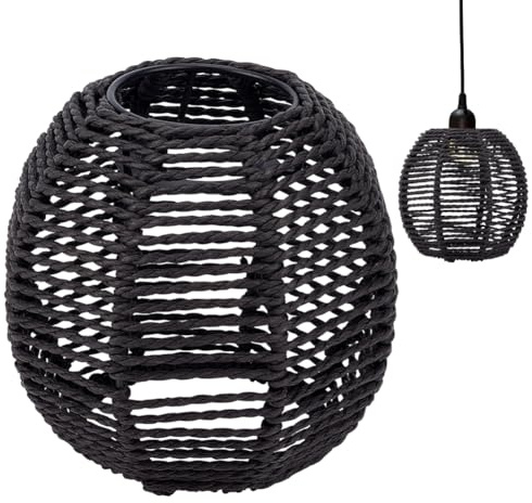 BENECREAT Sostituzione di Piccole Tende Boho, Paralume In Corda di Carta Nera Paralume Retrò per Lampada Da Terra, Lampadario, Lampada Da Scrivania, Applique Da Parete