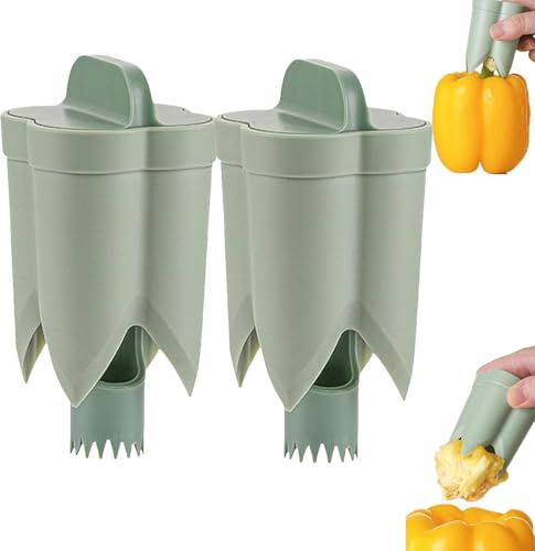 Paprikaent Kerner - 2 Stück Paprika Kernentferner | Schnelles Schneiden Und Entkernen Von Paprika | ABS Fruchtgemüse-Entkerner | Jalapeno Ausstecher | Multifunktions-Küchen-Paprikaentkerner
