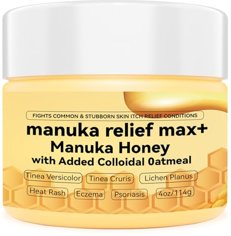 Amelatrix Max Strength Treat Natural Organic Manuka Honey Cream Ointment, Soothing Relief for Heat Rash, Dry,Itching, Eczema, Psoriasis, Leg, Stomach, Armpit, Foot, Hand