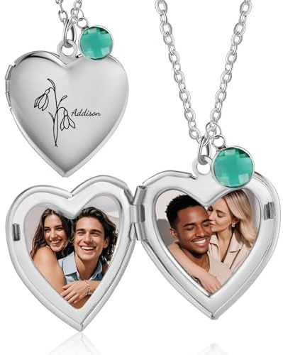 Gaosh Personalisierte Foto Halskette für Damen Herz-Halskette mit Bild im Inneren Geburtsstein-Anhänger für Mama Personalisierte Geschenke für Damen