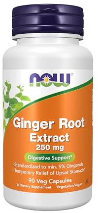 NOW Foods Supplements, Ginger Root Extract 250 mg, Temporary Relief of Upset Stomach*, Digestive Support*, 90 Veg Capsules