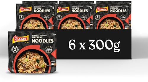 Amoy Straight to Wok Medium Noodles, 2 x 150 g (Pack of 6)